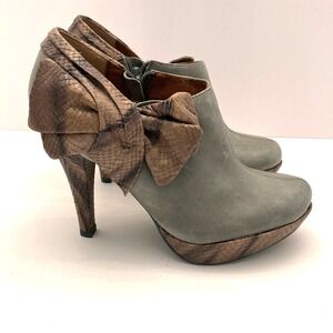Poetic Licence Womens Encoure Bootie Platform Leather Snakeskin‎ Bow 7.5M